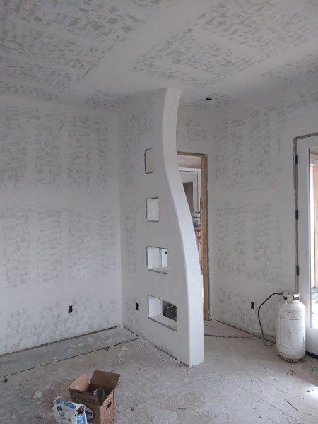 Curved drywall wall in a new home